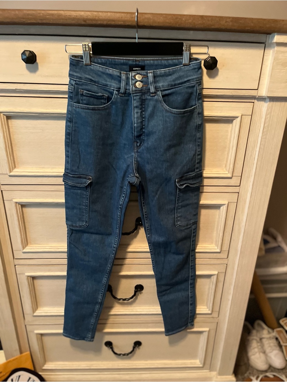 Express Skinny Cargo Jeans - Medium Blue